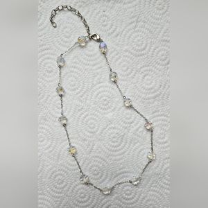 NWOT Crystal Bead Necklace, Silvertone